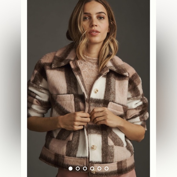 NWT ANTHROPOLOGIE GREYLIN PLAID KNIT SHACKET JACKET, L - Picture 1 of 7